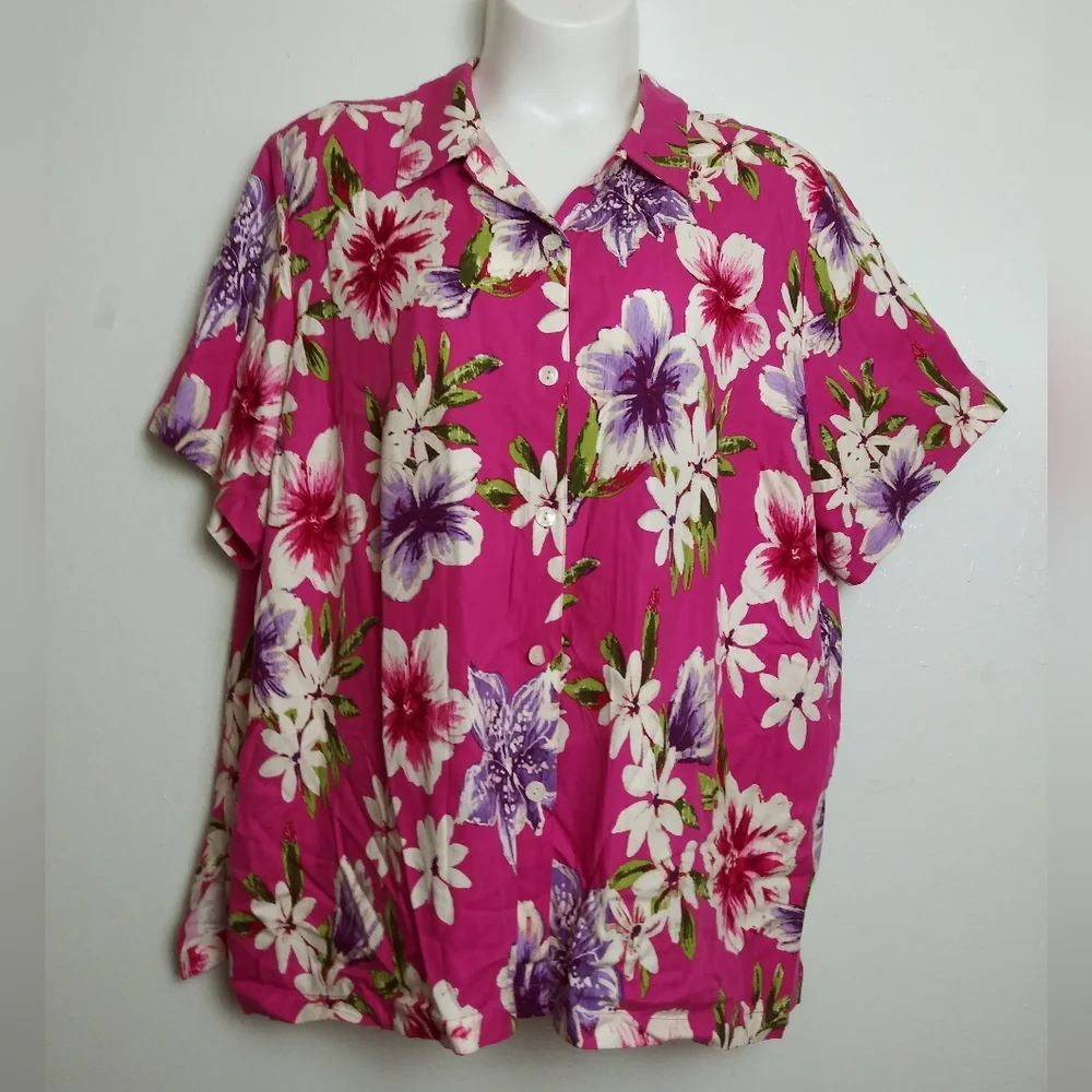 Liz & Me Vintage 3X 26/28W Purple Floral Hawaiian Shirt